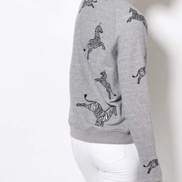 Zoe Karssen Embroidered Zebra Sweatshirt Heather Grey Size Medium - Picture 3 of 9